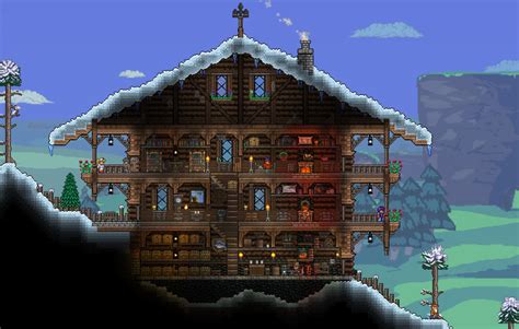 Terraria let's build takes a look at how to build a big base in terraria for pc, console & mobile! My Alpine Cabin Base : Terraria | Terrarium base ...