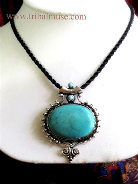 Large Ornate Turquoise Pendant Necklace