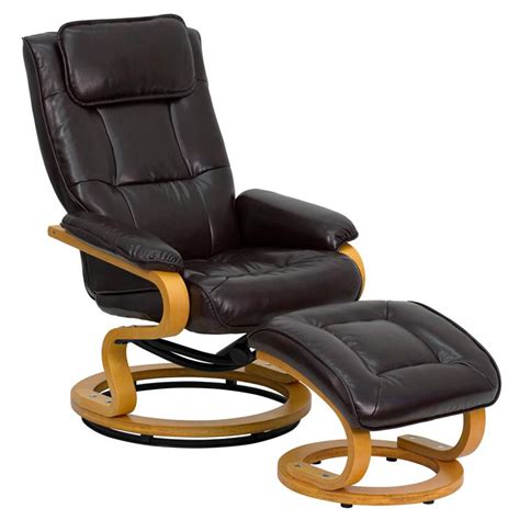 Click on quickship to see details! Contemporary Brown Leather Recliner and Ottoman with ...