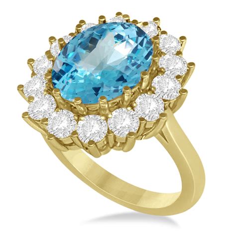 Oval Blue Topaz And Diamond Accented Ring 14k Yellow Gold 540ct