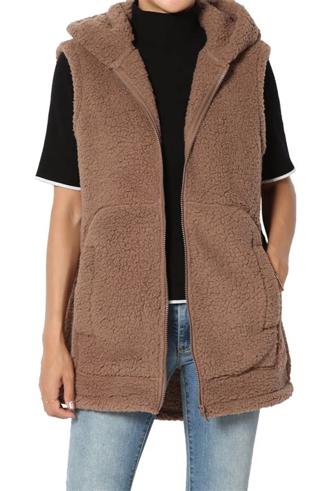 Themogan Women S S X Oversized Soft Teddy Sherpa Fleece Hooded Zip