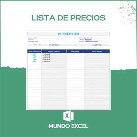 Plantilla Excel Lista De Precios Gratis