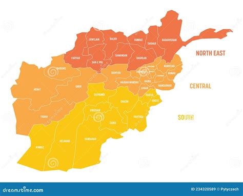 Afghanistan Regional Map Of Provinces Stock Vector Illustration Of