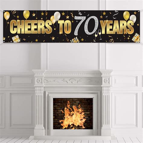 Buy 70th Birthday Banner Happy 70th Birthday Cheers To 70 Years Birthday Sign Gold Glitter