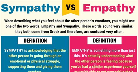difference between empathy vs sympathy when describing what you feel about the other person s