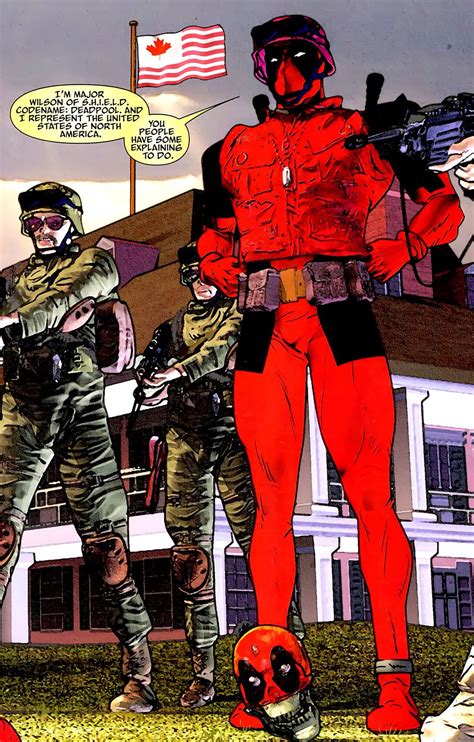 An Image Of A Comic Book Page With Deadpools And Soldiers In The Background