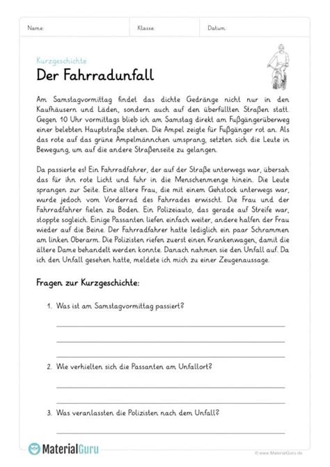 Leseverständnis deutsch 2 klasse schulübungen texts. Kostenlose Arbeitsblätter und Übungen zu Kurzgeschichten ...