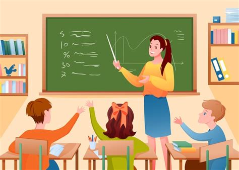 Premium Vector Cartoon Woman Teacher Teaching Children Holding