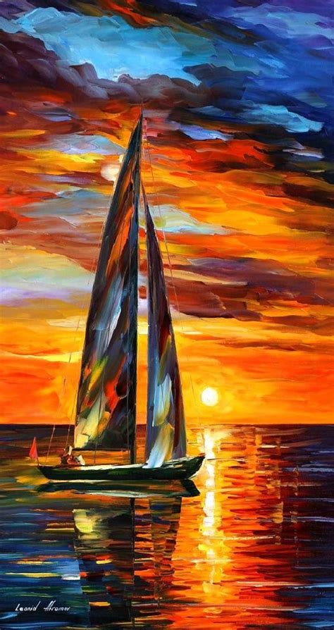 Leonid Afremov Sailing With The Sun Beautiful Oil Paintings Canvas