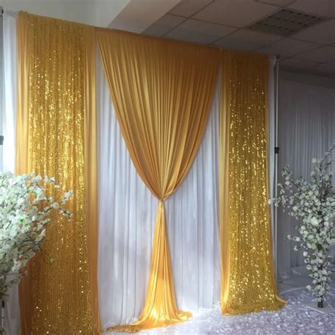 Free Shipping White Curtain With Gold Ice Silk Sequin Drapeready Made