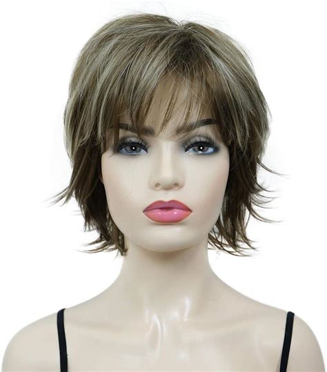 lydell short layered shaggy full synthetic wig wigs 12tt26 brown highlights uk beauty