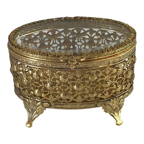 Vintage Hollywood Regency Gold Filigree Jewelry Box Chairish