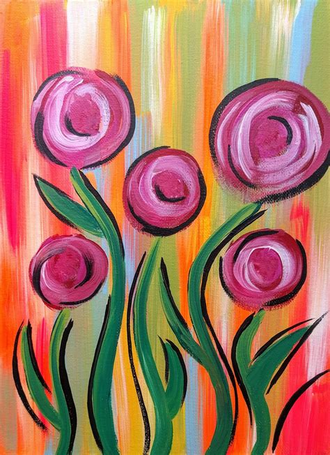Colorful Flower Painting 9x12 Inch Canvas Whimsical Floral Art Wall