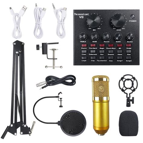 Bm 800 Condenser Microphone Kit With V8 Live Sound Card Bm800 Complete