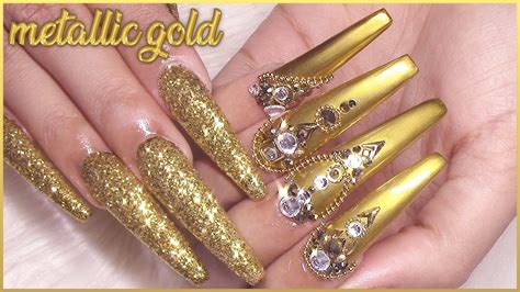 Royalty Vibes Gold Metallic Acrylic Nails Design Youtube