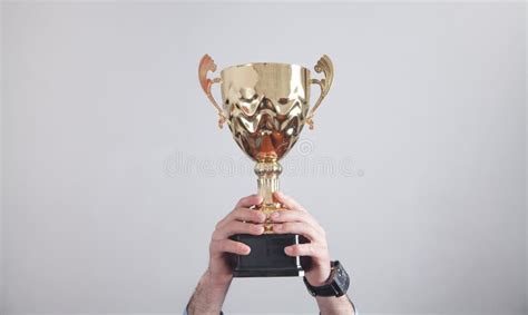 Businessman Holding Golden Trophy Business Success Stock Image