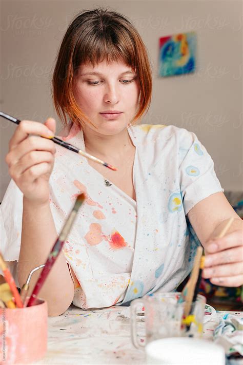 Female Artist Paniting Stock Image Everypixel