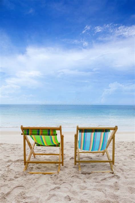 Beach Chairs On The White Sand Beach Stock Photo Image Of Hawaii