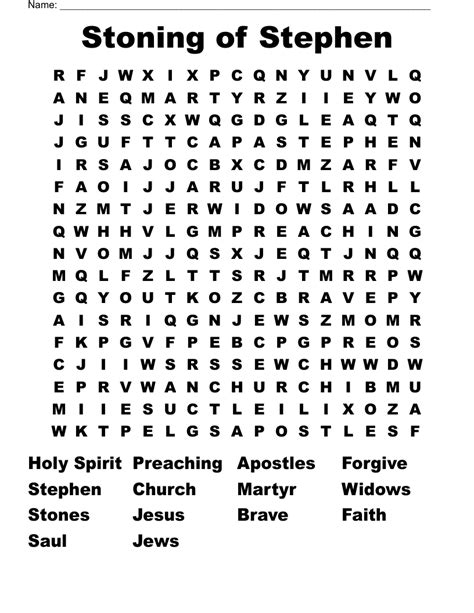 Free Printable Childrens Word Search About Stephen In The Bible Free