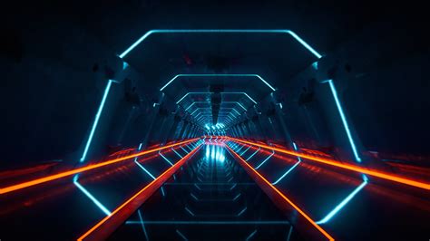 Wallpaper Tunnel Lights Artwork Neon Glow 2560x1440 Forestguy