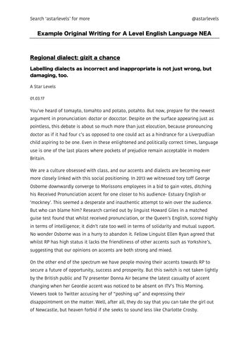 A Level English Language Nea A Example Original Writing With Commentary By Astarlevels