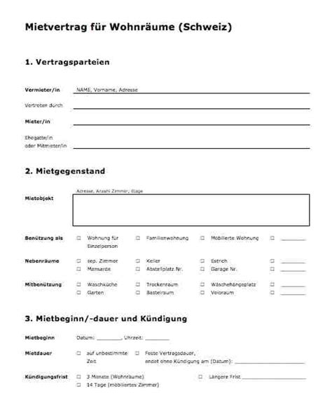 Vorlage & tipps für vermieter. Vorlage Mietvertrag für Wohnräume (Schweiz) | Muster ...