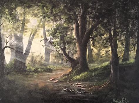 Deep Forest Rays Painting By Paintings By Justin Wozniak