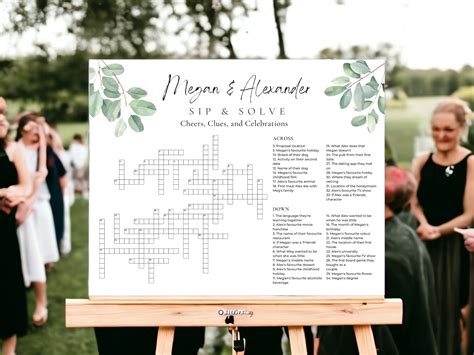 Large Wedding Crossword Puzzle With Sage Green Design Sip and Solve