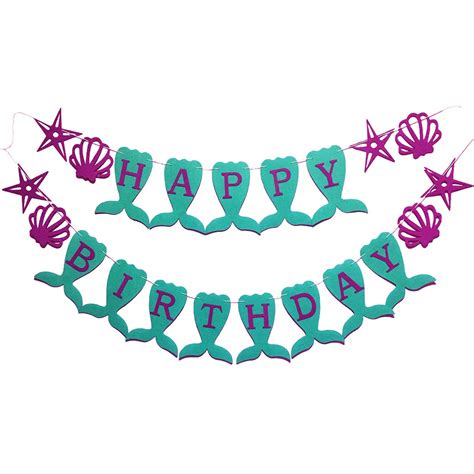 Buy Mcree Mermaid Tail Shape Happy Birthday Banner Sparkling Purple