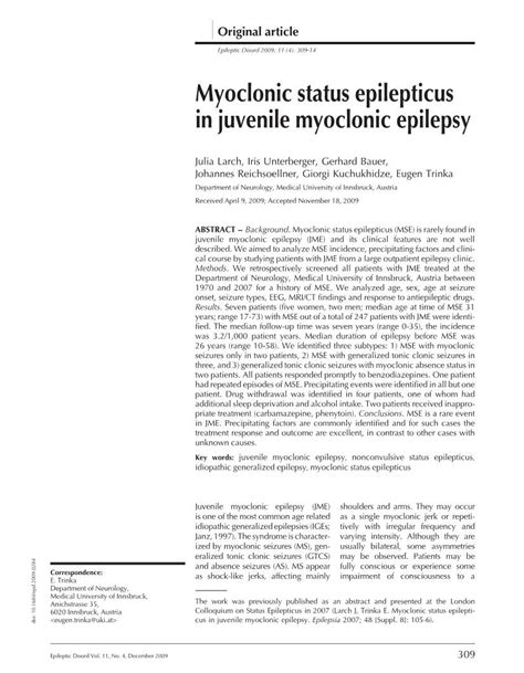 Myoclonic Status Epilepticus In Juvenile Myoclonic Epilepsy Docslib