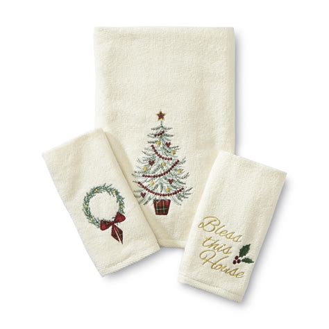 Essential Home 3 Piece Holiday Sparkle Bath Towel Set Wreath Bless