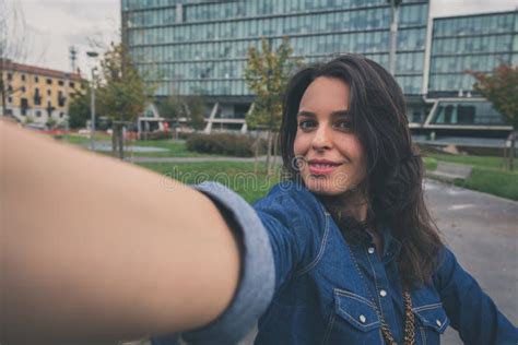 Pretty Girl Taking A Selfie In The City Streets Stock Photo Image Of