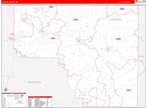 Carroll County Ar Zip Code Wall Map Red Line Style By Marketmaps