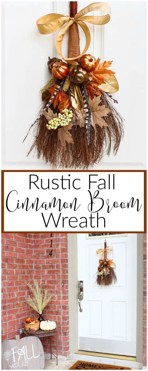 Rustic Fall Cinnamon Broom Wreath Thrift Store Upcycle Autumn