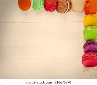 Border Frame Colorful Macaroons Delicious French Stock Photo 216676378