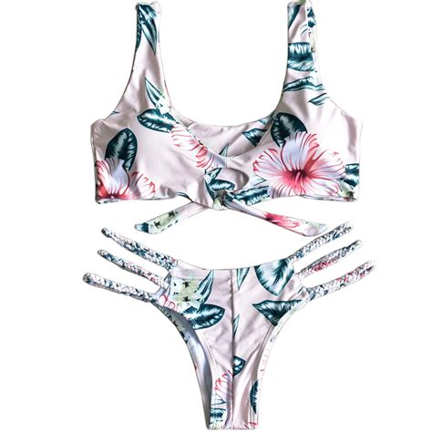 Thong Bathing Suit Sexy Brazil High Cut Bikini Swimsuit Push Up Padded Floral Swimwear Sennit