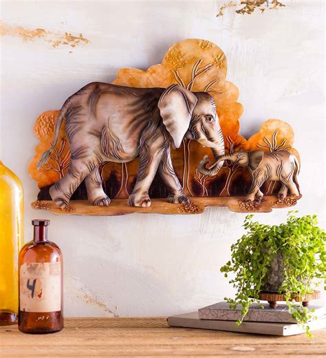 Handcrafted Metal Elephant Mother And Baby Indoor Wall Art Wind And