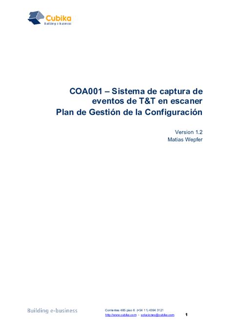 Doc Coa001 Pmc Plan De Gestion De La Configuracion Karlita Tinitana