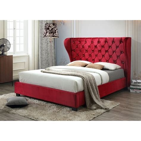 Shop Red Tufted Classic Velvet Wingback Queen Platform Bed With A 65 In Tall Headboard No Box