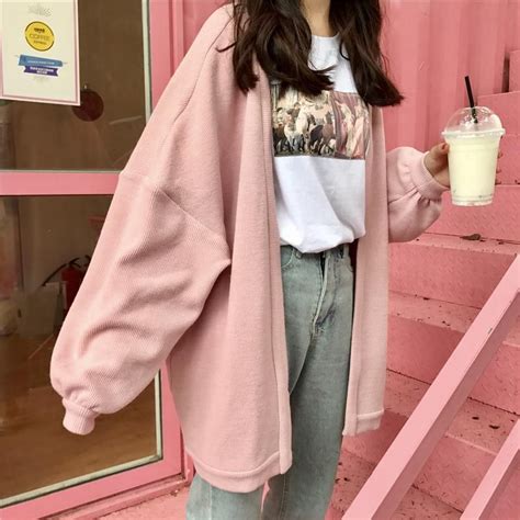 Oversized Pastel Aesthetic Knitted Cardigan S Pink Fashion