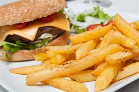 Hamburger And French Fries Stock Image Image Of Cooking 50421667