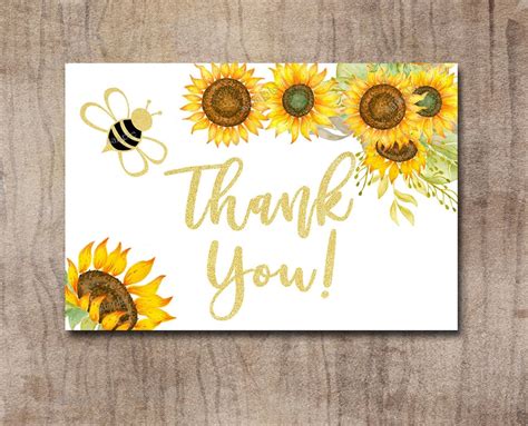Sunflower Thank You Card Printable Shower Or Birthday Etsy