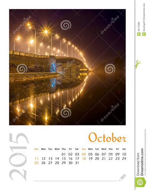 Photo Calendar With Minimalist Cityscape And Bridge 2015 Stock