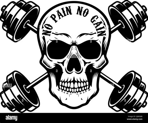 No Pain No Gain Skull With Crossed Dumbbells Vector Illustration