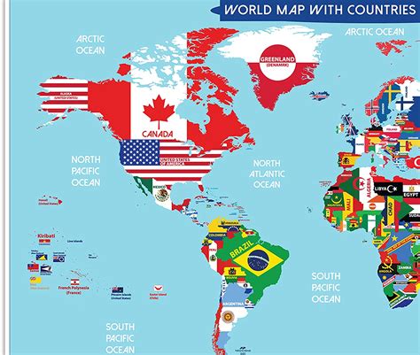 Buy World Map Poster With Countries Flags For Kids Small Size13x19
