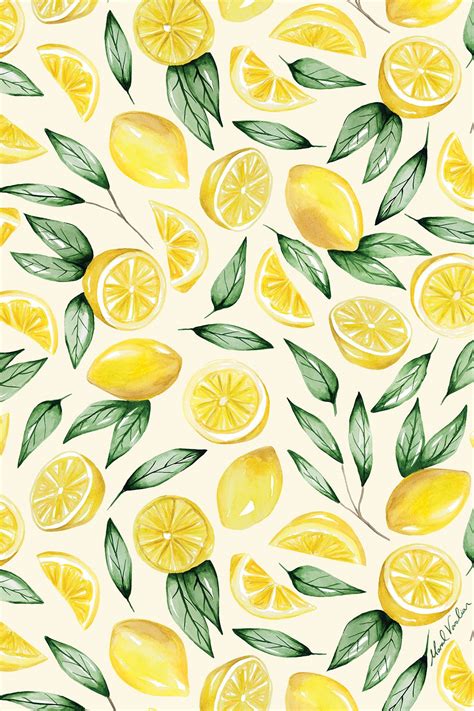 Watercolor Pattern Of Lemons Yellow Citrus Fruit Fruits Art