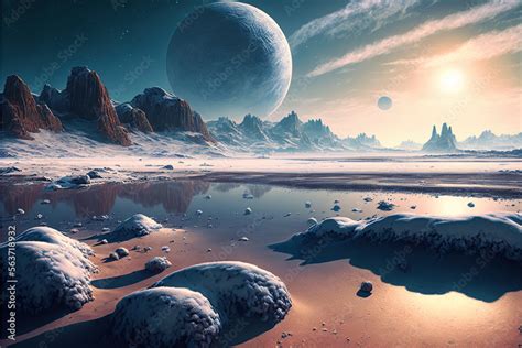 Extraterrestrial Landscape Scenery Of Alien Planet In Deep Space