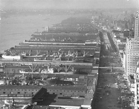 Port Of New York View Of Shipping Docks And Piers Running North Along