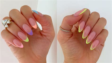 COLOURFUL PASTEL SUMMER NAILS FRENCH TIP ON REAL NAILS YouTube