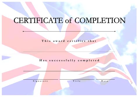 Kostenloses Certificate Of Completion British Flag